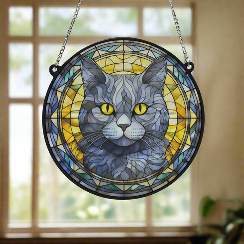 Cat British Shorthair Stained Glass Effect Suncatcher